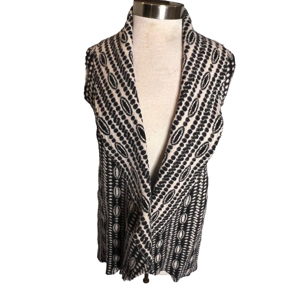 Anthropologie Moth Black & White Patterned Sleeveless Cardigan XS/S Wool Blend G